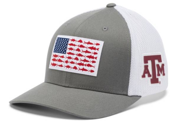 Columbia Men's Texas A&M Aggies Grey PFG Fish Flag Mesh Fitted Hat