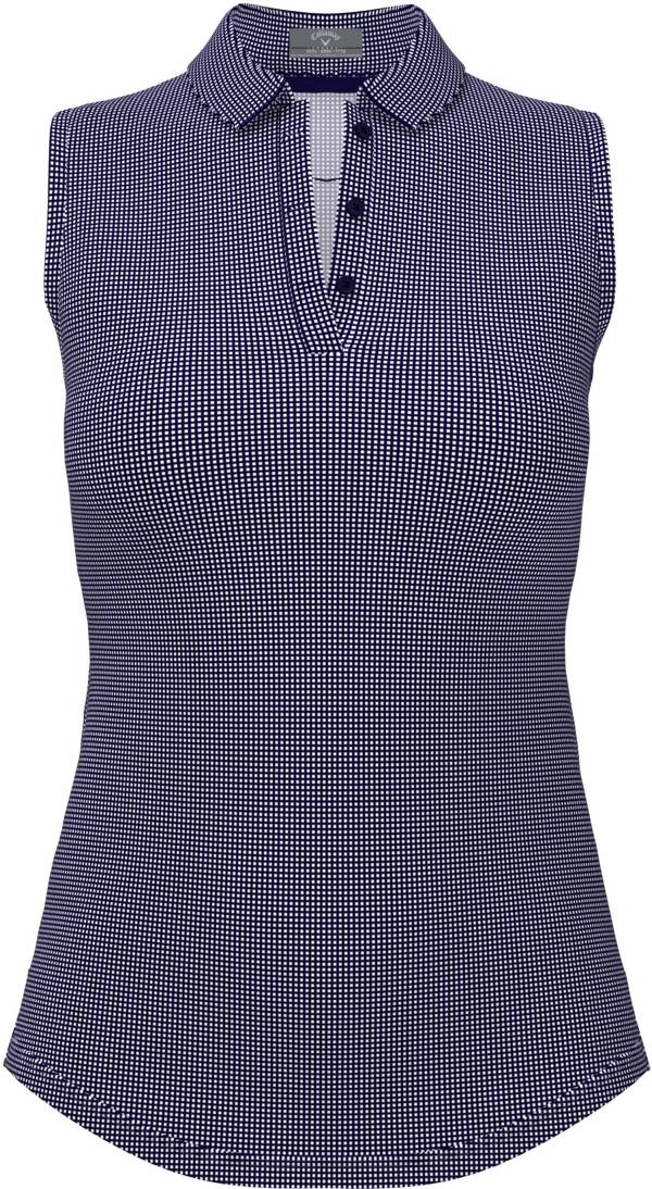 Callaway Women's Printed Gingham Sleeveless Golf Polo Shirt