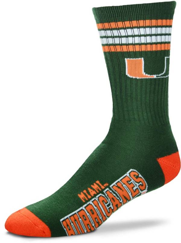 For Bare Feet Miami Hurricanes 4-Stripe Deuce Crew Socks