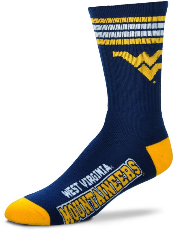 For Bare Feet West Virginia Mountaineers 4-Stripe Deuce Crew Socks