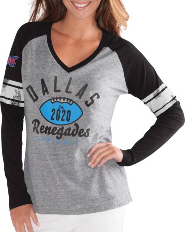 G-III For Her Women's XFL Dallas Renegades Sleeve Stripe Grey Long Sleeve Shirt product image