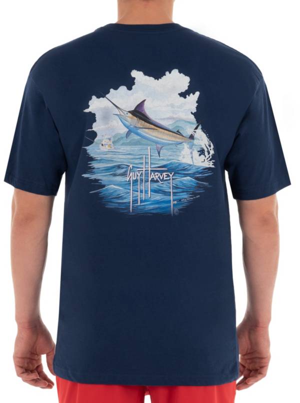 Guy Harvey Men's Blue and Betram Pocket T-Shirt