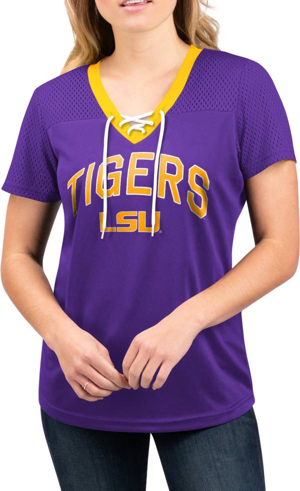 G-III For Her Women's LSU Tigers Lace Up V-Neck T-Shirt