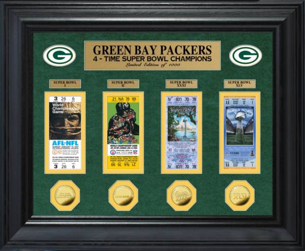 Highland Mint Green Bay Packers 4X Champs Deluxe Gold Coin and Ticket Collection