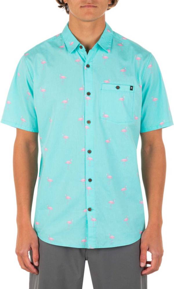 Hurley Men's Organic Flamingos Short Sleeve Button Down Shirt