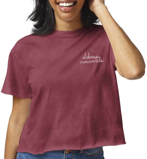 League-Legacy Women's Alabama Crimson Tide Crimson Clothesline Cotton Cropped T-Shirt