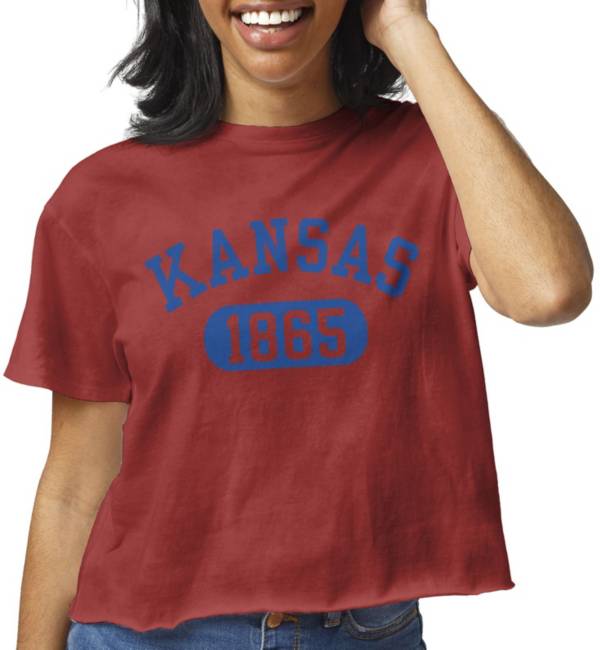 League-Legacy Women's Kansas Jayhawks Crimson Clothesline Cotton Cropped T-Shirt product image