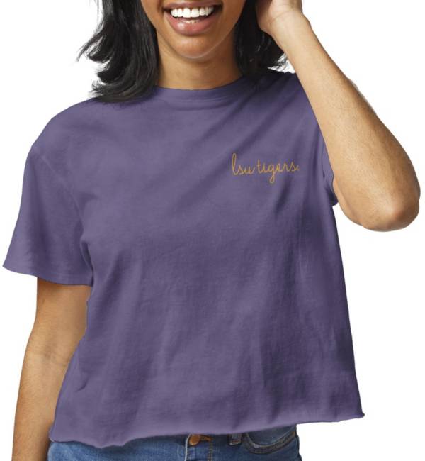 League-Legacy Women's LSU Tigers Purple Clothesline Cotton Cropped T-Shirt
