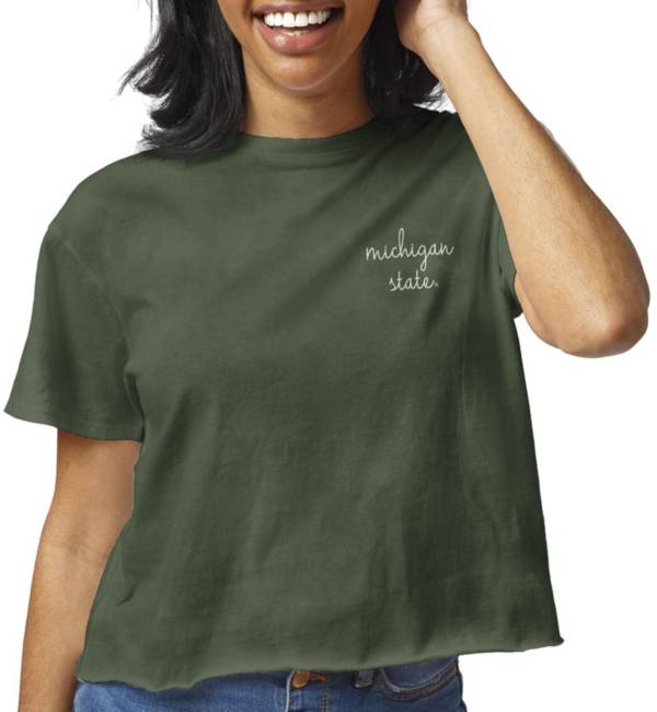 League-Legacy Women's Michigan State Spartans Green Clothesline Cotton Cropped T-Shirt product image