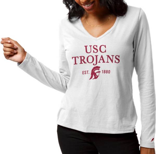 League-Legacy Women's USC Trojans ReSpin Long Sleeve White T-Shirt