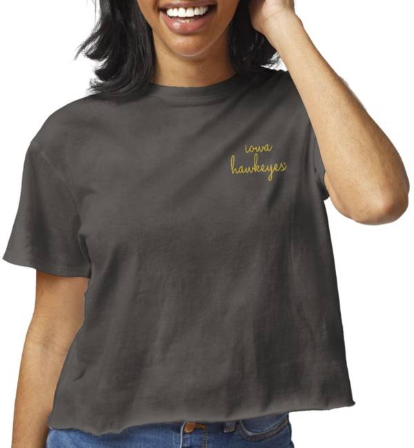 League-Legacy Women's Iowa Hawkeyes Clothesline Cotton Cropped Black T-Shirt