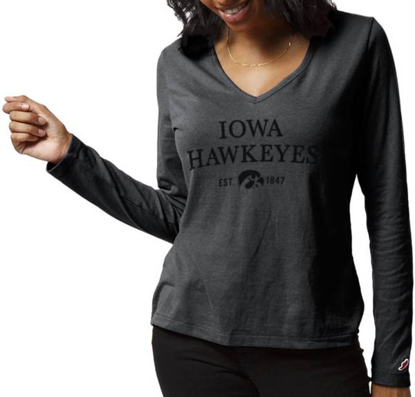 League-Legacy Women's Iowa Hawkeyes Grey ReSpin Long Sleeve T-Shirt