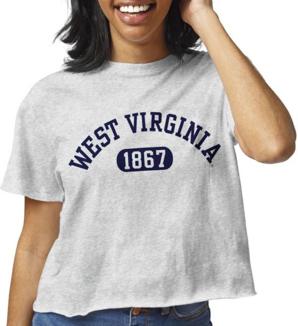 League-Legacy Women's West Virginia Mountaineers Grey Clothesline Cotton Cropped T-Shirt