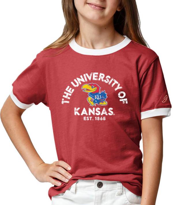 League-Legacy Youth Girls' Kansas Jayhawks Crimson Ringer T-Shirt