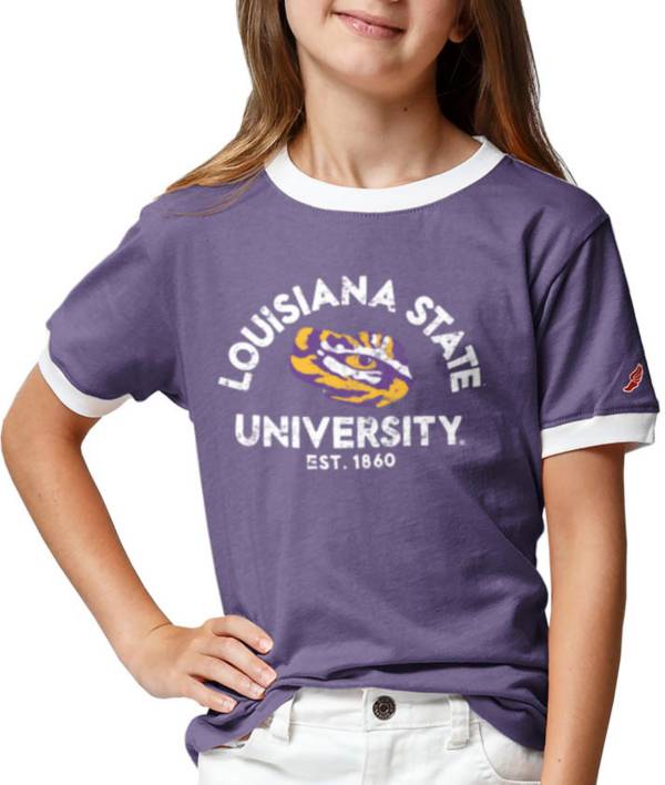 League-Legacy Youth Girls' LSU Tigers Purple Ringer T-Shirt