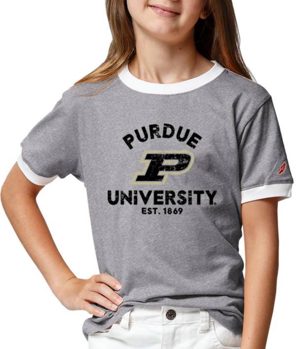 League-Legacy Youth Girls' Purdue Boilermakers Grey Ringer T-Shirt