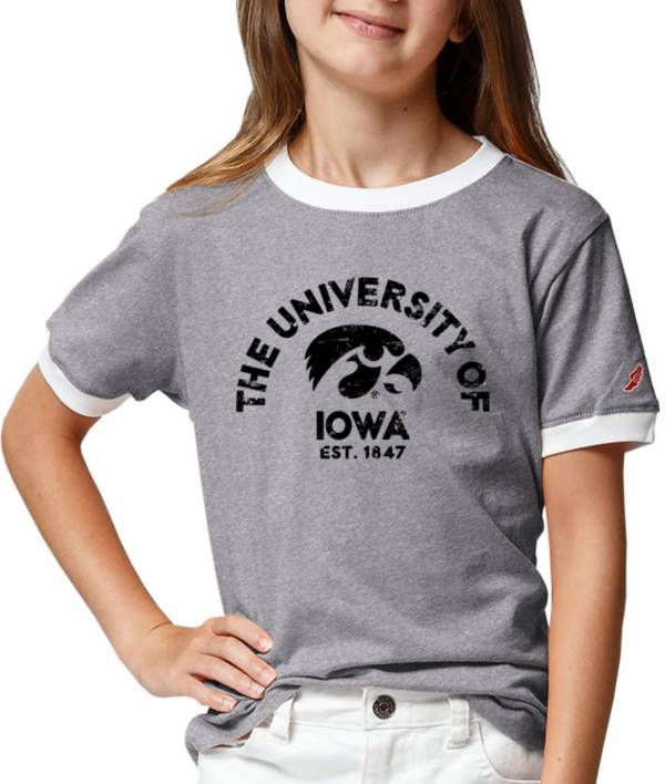 League-Legacy Youth Girls' Iowa Hawkeyes Grey Ringer T-Shirt