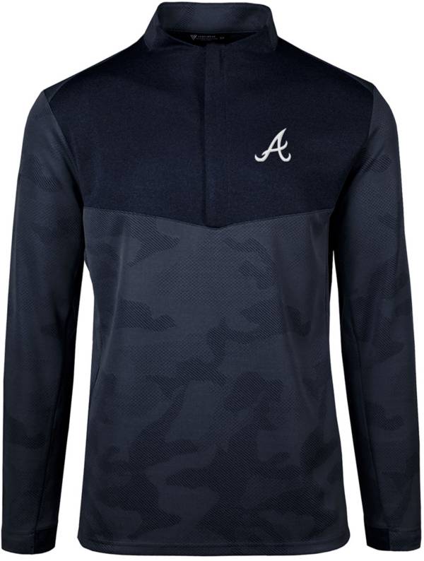 Levelwear Men's Atlanta Braves Navy Log Quarter-Zip Long Sleeve T-Shirt