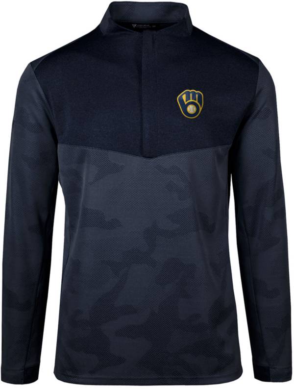 Levelwear Men's Milwaukee Brewers Navy Log Quarter-Zip Long Sleeve T-Shirt