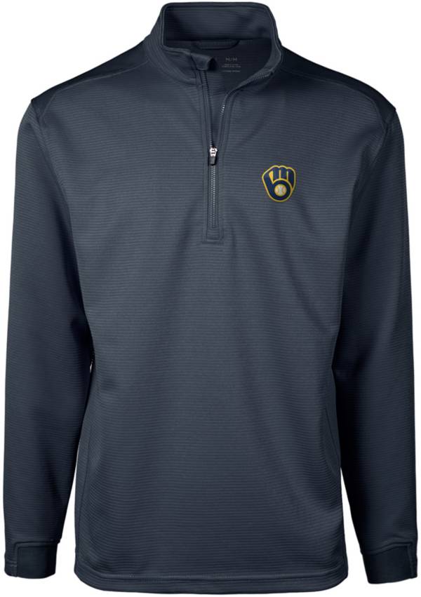 Levelwear Men's Milwaukee Brewers Navy Aus Quarter-Zip Long Sleeve T-Shirt