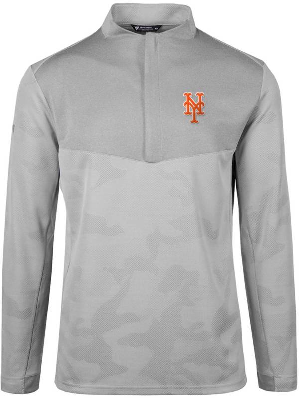 Levelwear Men's New York Mets Grey Log Quarter-Zip Long Sleeve T-Shirt