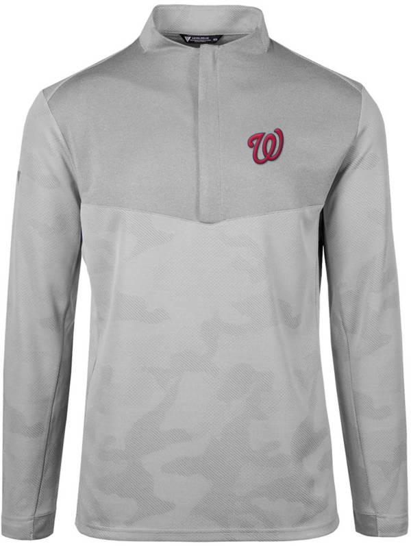 Levelwear Men's Washington Nationals Grey Log Quarter-Zip Long Sleeve T-Shirt