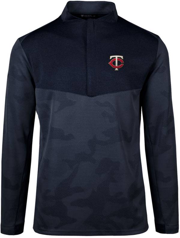 Levelwear Men's Minnesota Twins Navy Log Quarter-Zip Long Sleeve T-Shirt