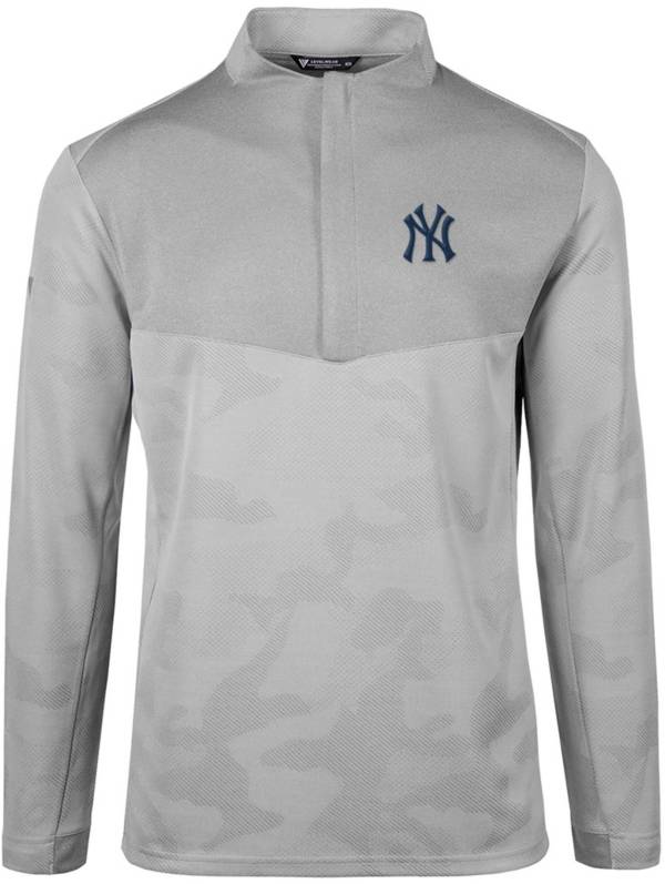 Levelwear Men's New York Yankees Grey Log Quarter-Zip Long Sleeve T-Shirt