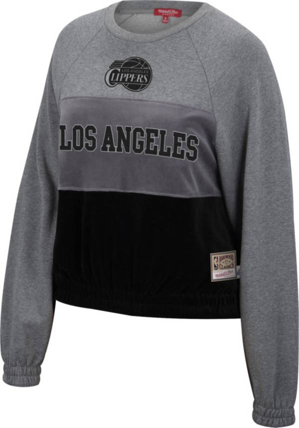 Mitchell & Ness Women's Los Angeles Clippers Grey Hardwood Classics Velour Pullover Crew-Neck Sweatshirt