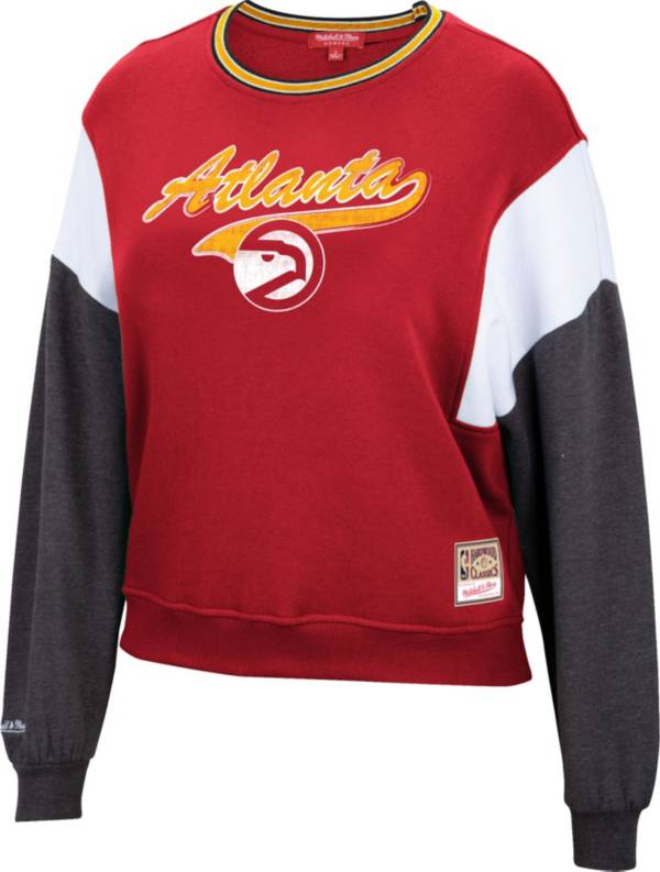 Mitchell & Ness Women's Atlanta Hawks Red Hardwood Classics Colorblock Crew Pullover Sweatshirt
