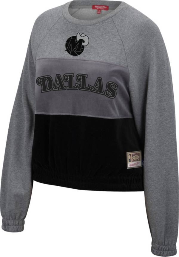 Mitchell & Ness Women's Dallas Mavericks Grey Hardwood Classics Velour Pullover Crew-Neck Sweatshirt