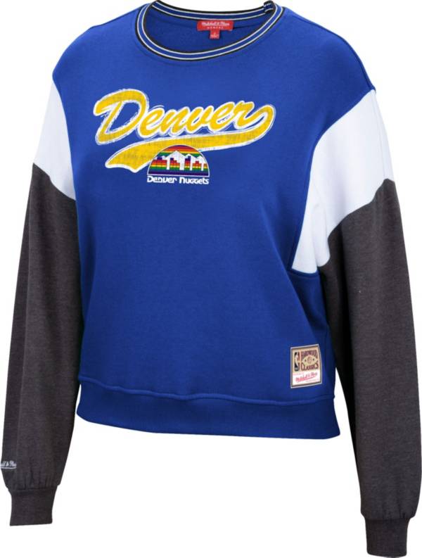 Mitchell & Ness Women's Denver Nuggets Blue Hardwood Classics Colorblock Crew Pullover Sweatshirt