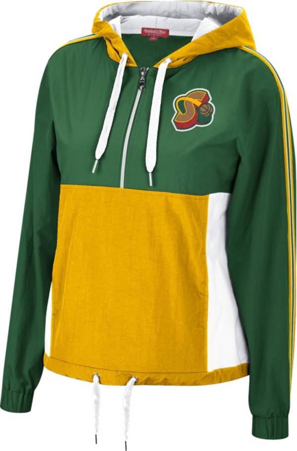 Mitchell & Ness Women's Seattle SuperSonics Green Windbreaker Half-Zip Pullover Jacket