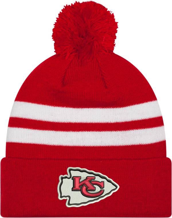 New Era Men's Kansas City Chiefs Stripe Cuff Red Pom Knit Hat