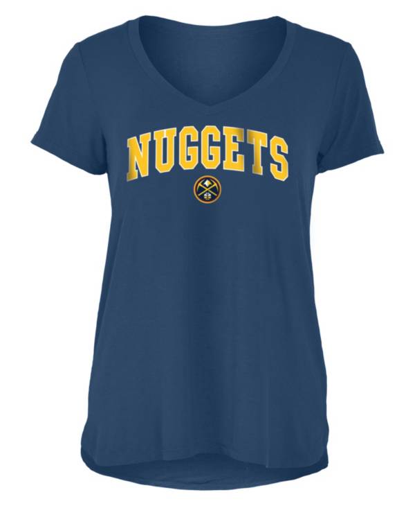 New Era Women's Denver Nuggets Wordmark Blue V-Neck T-Shirt