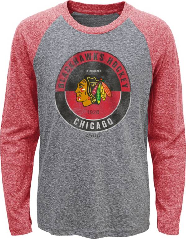 NHL Youth Chicago Blackhawks Split Grey Raglan T-Shirt