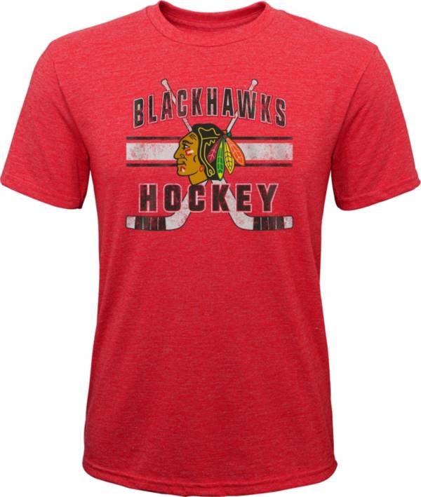 NHL Youth Chicago Blackhawks Stripe Tri-Blend Red T-Shirt