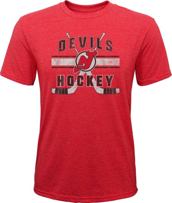 NHL Youth New Jersey Devils Stripe Tri-Blend Red T-Shirt