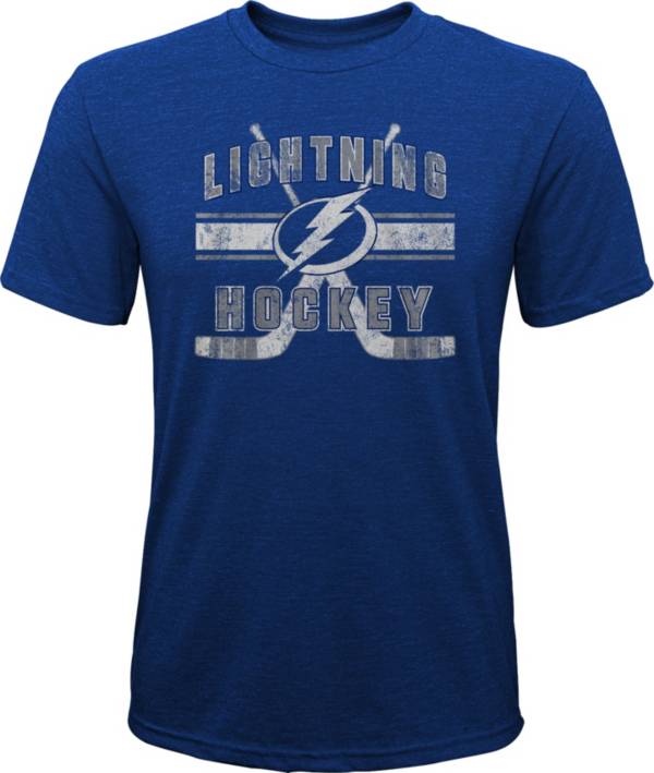 NHL Youth Tampa Bay Lightning Stripe Tri-Blend Blue T-Shirt