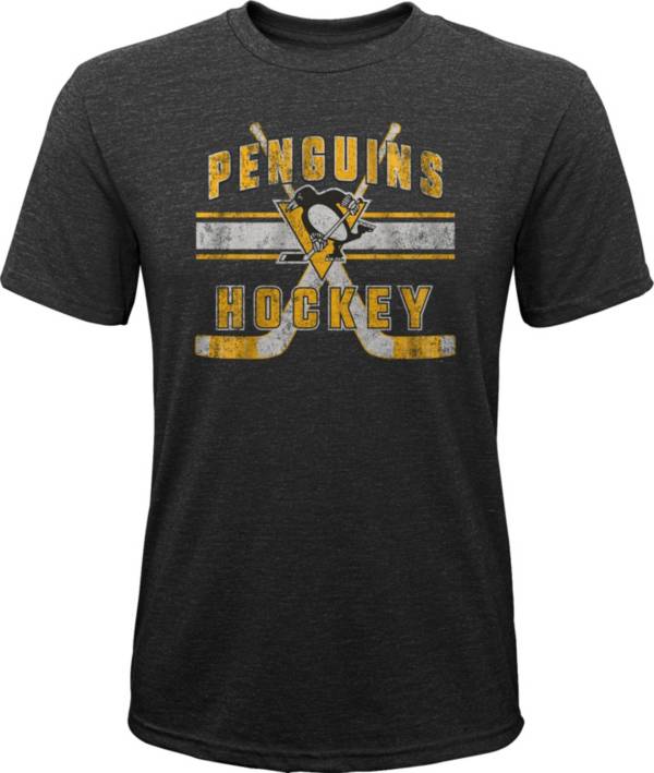 NHL Youth Pittsburgh Penguins Stripe Tri-Blend Black T-Shirt