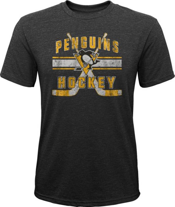 NHL Youth Pittsburgh Penguins Stripe Tri-Blend Black T-Shirt