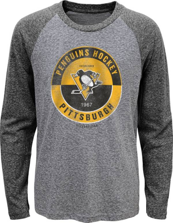 NHL Youth Pittsburgh Penguins Split Grey Raglan T-Shirt