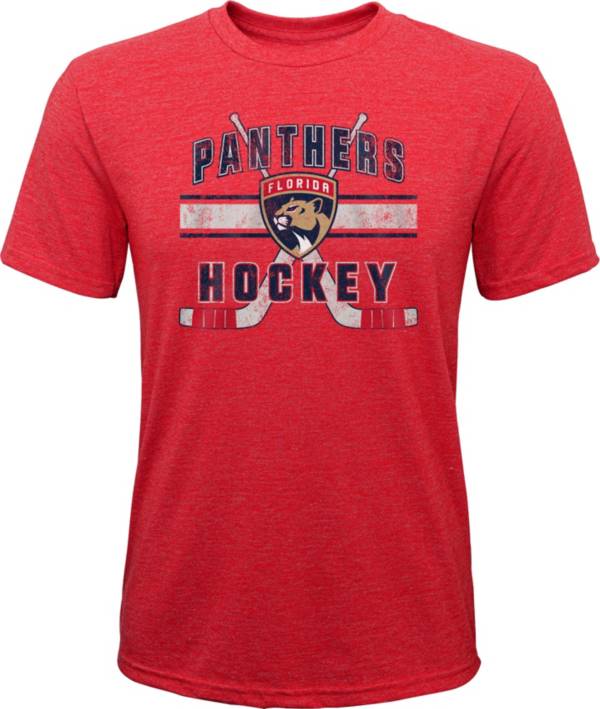 NHL Youth Florida Panthers Stripe Tri-Blend Red T-Shirt