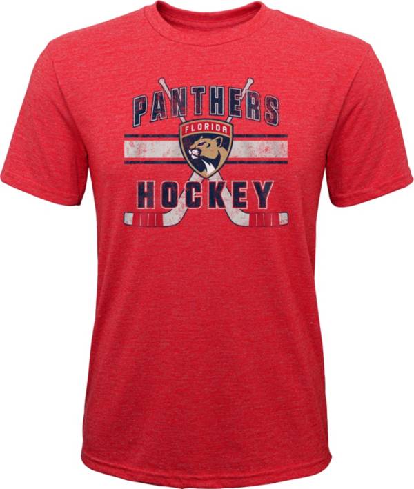 NHL Youth Florida Panthers Stripe Tri-Blend Red T-Shirt