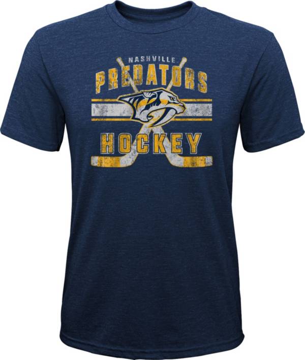 NHL Youth Nashville Predators Stripe Tri-Blend Navy T-Shirt