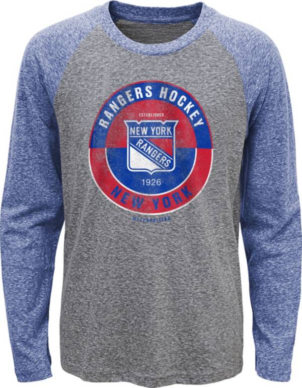 NHL Youth New York Rangers Split Grey Raglan T-Shirt