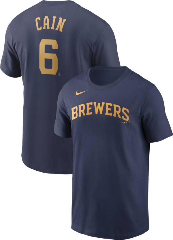Nike Men's Milwaukee Brewers Lorenzo Cain #6 Navy T-Shirt