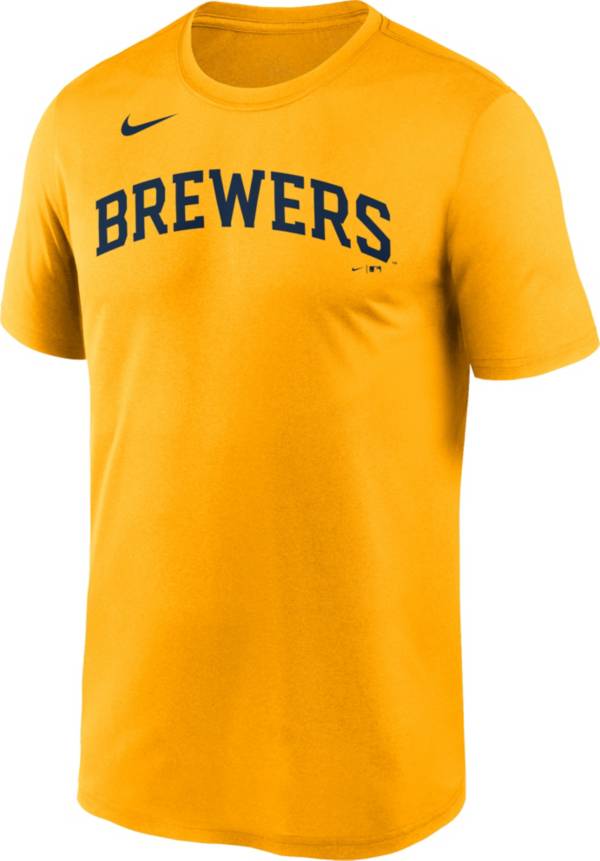 Nike Men's Milwaukee Brewers Yellow Wordmark Legend Dri-FIT T-Shirt