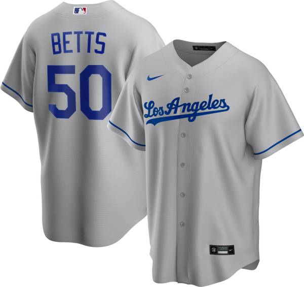 Nike Men's Replica Los Angeles Dodgers Mookie Betts #50 Cool Base Gray Jersey
