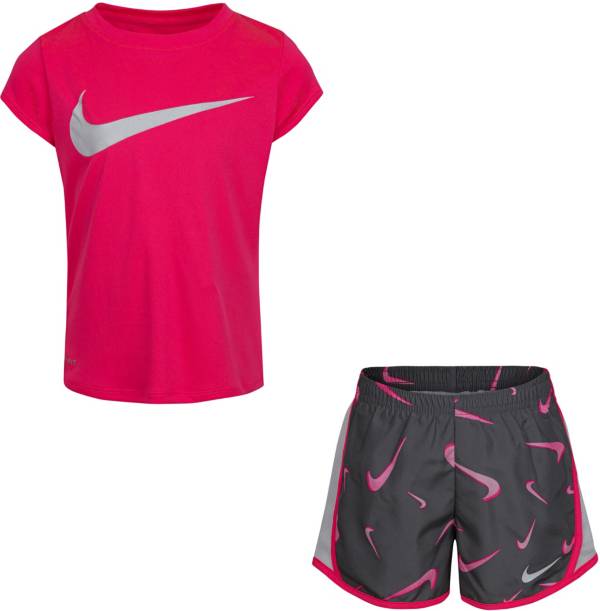 Nike Little Girls' Dri-FIT 3D Swoosh All Over Print T-Shirt and Shorts Set